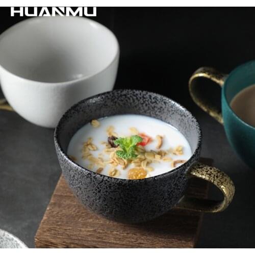 Japanese-Style Retro Ceramic Cup Electroplating Golden Handle Office Water Cup Kiln Change Glaze Simple Mug