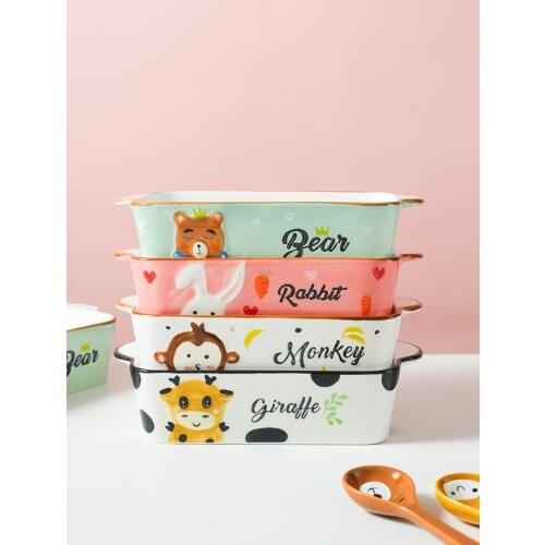 Ceramic Cartoon Animal Baking Pan Salad Plate Oven Kitchen Bakeware Tray Cute ChildrenS Dinner Tableware