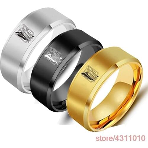 Fashion anime Attack on Titan ring Jiyuu no Tsubasa finger ring scouting legion symbol stainless steel hip hop punk ring cosplay