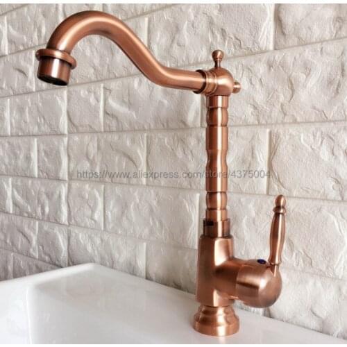 Bathroom Faucet Antique Red Copper 360 Degree Turn Basin Faucet Water Tap Single Handle Cold and Hot Water Nnf401