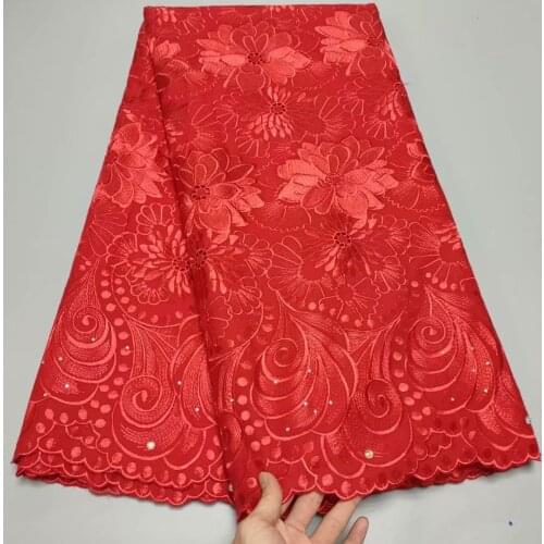 Red African Cotton Lace Fabric 2021 High Quality Swiss Voile Cloth In Switzerland Embroidery Nigerian TIssus Coton Material TC29