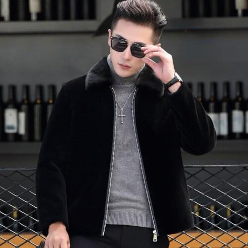 Mens Short Autumn Winter Jacket Men Sheep Shearing Wool Coat Real Jackets Mink Fur Collar HT9805 KJ1632