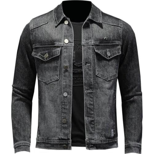 2021 Cotton Denim Jacket Men Casual Solid Color Lapel Single Breasted Jeans Jacket Men Autumn Slim Fit Quality Mens Jackets