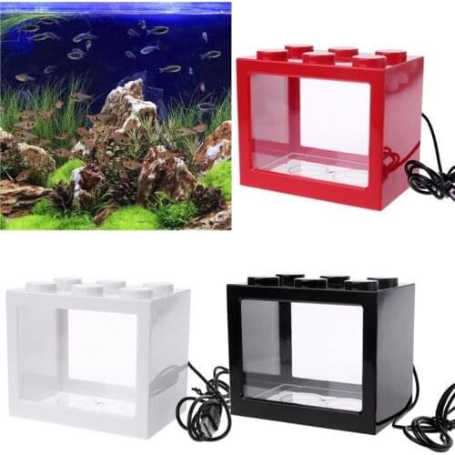 New Aquariums Mini Clear USB LED Goldfish Betta Fish Tank Ornament Aquarium Black Red White Color Desktop Decoration