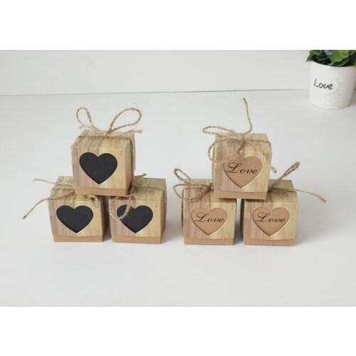 10Pcs Kraft Gift Baby Shower Box With Burlap Wedding Favors Valentines Day Wedding Candy Box Gifts Bag Supplies Heart Shape