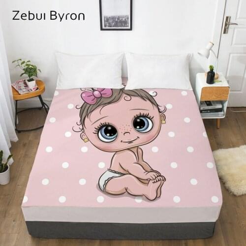 3D HD Cartoon Bed Sheet With Elastic,Cute baby pink Fitted Sheet for Kids/Children/Boy/Girl,Mattress Cover Custom/160x200