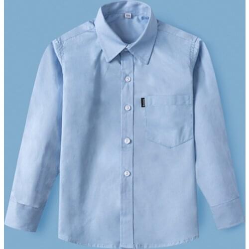 Toddler Boy Shirts with Pocket Cotton Long Sleeve White Button Tops Solid Color Bottom Clothes for Teenage School Boys 5-16Years