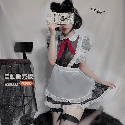 Sexy Lingerie Women High Quality Maid Uniform Temptation Dress with Cute Bowknot Kawaii Sex Transparent Maids Cosplay Costumes