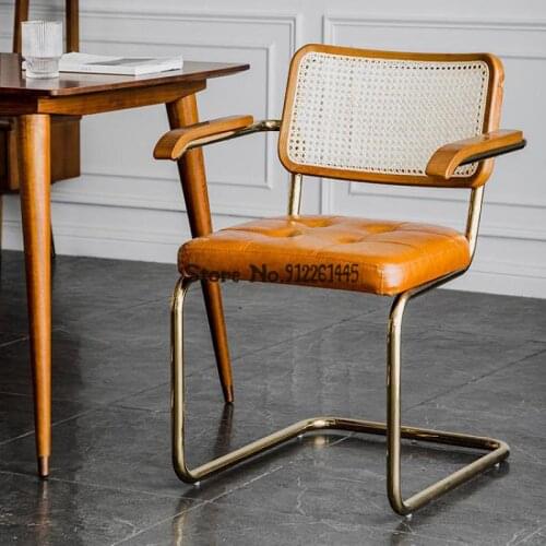 Net Red Rattan Backrest Dining Chair Home Nordic Medieval Chair Cafe Negotiation Office Chair Simple Armchair