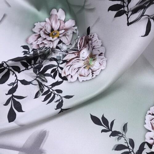 1 Meter Large Flower Printed Natural Silk Fabric Design Color 19 Mm Stretch Satin Printed Soft Draped Satin Cheongsam Shirt