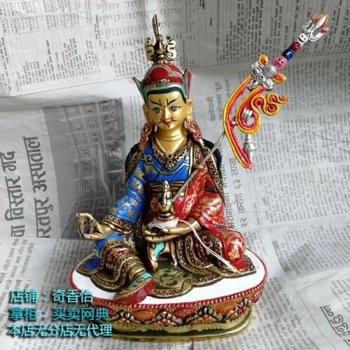 Guru master Buddha statue Nepal pure copper painted statue Padmasambhava master Lianhua Shengdashi is about 21cm