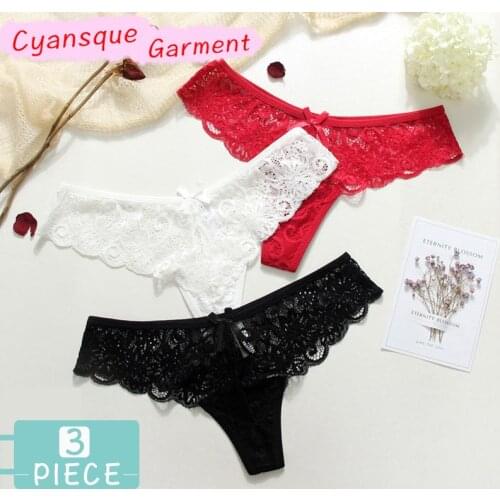 3 pieces Panties sexy lace thong underwear womens T-Back Sexy Briefs Lingerie G-String Lace low waist womens underwear