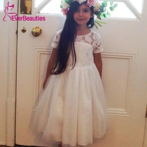 Vestidos De Comunion 2020 Flower Girl Dresses Tulle Lace Communion Dresses Short Sleeves Party Dress