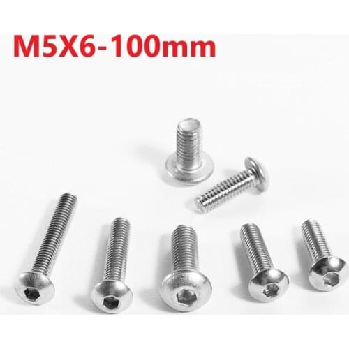 5mm 304 Stainless Steel Pan Head Hexagon Socket Screws M5 x 6 8 10 40 60 65 70 75 80 85 90 100mm Cup Head Heaxagon Socket Bolts