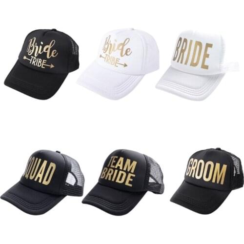 Y166 Bride Tribe Snapback Trucker Mesh Hat Gold Letters Arrow Wedding Baseball