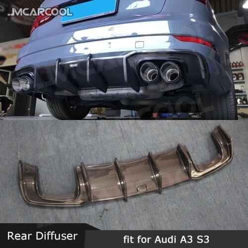 Carbon Fiber Rear Diffuser for Audi A3 Sline S3 Sedan Not Standard bumper 2017-2019 Fins Shark Style FRP Bumper Lip Spoiler