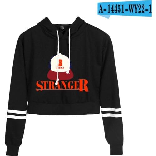 2021 TV Stranger Things Hoodie Sexy Women Spring Autumn High waist Black Short Sweatshirt Ladies Hoodies Trendy Cute Crop Tops