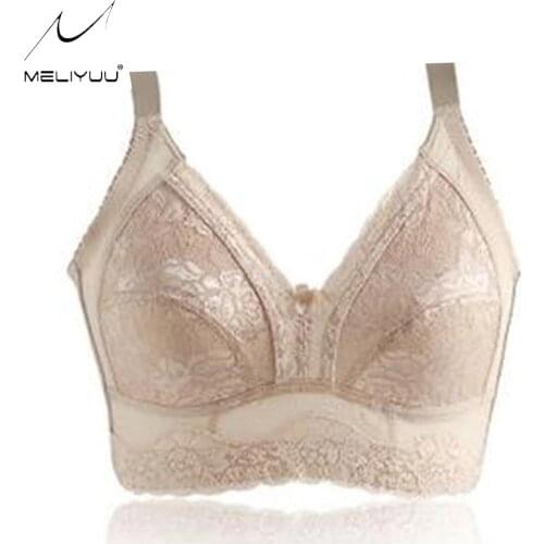 Womens Full Cup Plus Size Bras Non Padded Cotton Brassiere Unlined Lace Bralette Wireless Minimizer Bras Lingerie BH