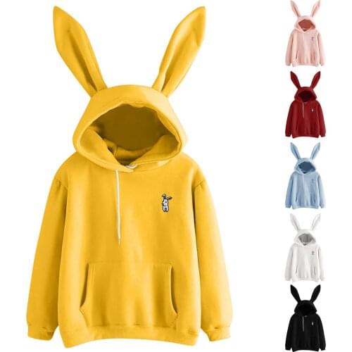 Womens Long Sleeve Rabbit Hoodie Sweatshirt Pullover Tops Blouse