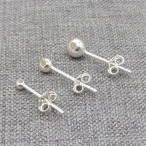 10 Pairs 925 Sterling Silver Bead Stud Ear Earring Posts Hole 0.85mm 1.1mm 1.3mm