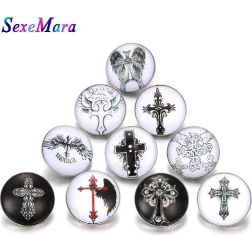 10pcs/lot New Design 18mm Glass Snap Buttons Cross Butterfly Buttons Jewelry Fit 18mm Bracelets Earrings Jewelry for Girls