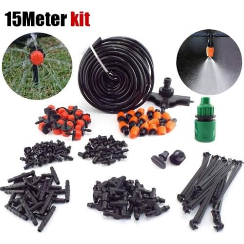 15M Garden watering misting sprayer Drip Irrigation Spray mist fog Nozzle Kit Micro sprinklers system plant veg Water Set
