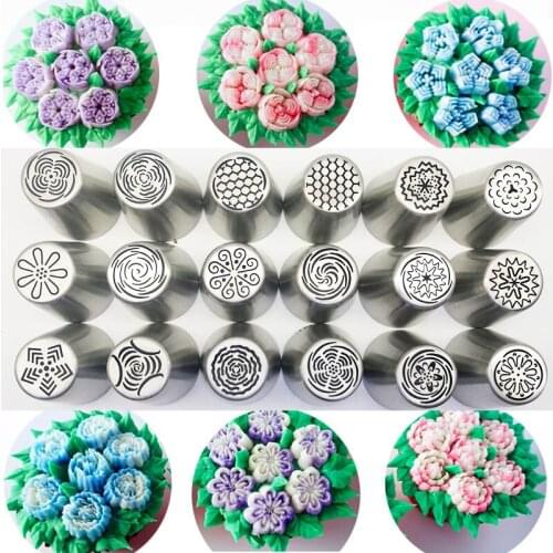 18PCS Flower Cake Pastry Nozzles Icing Piping Tips Sets Stainless Steel Cream Nozzle Bakeware Cupcake Cake Decorating Cake Mold