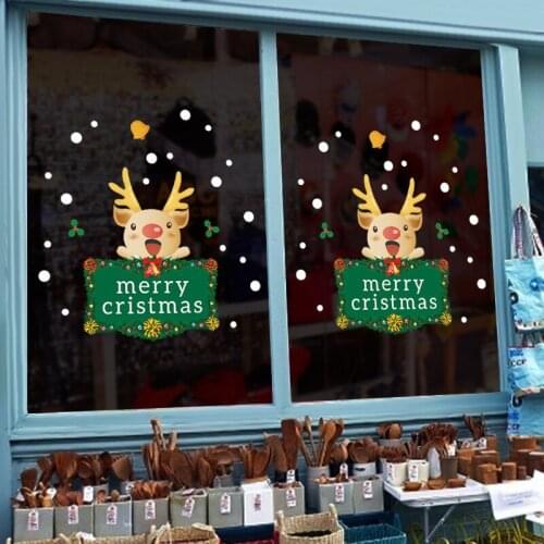 2 Lovely Reindeers Merry Christmas Wall Sticker For Shop Showcase Window Decoration Xmas Festival Wall Mural Art Diy Home Decals