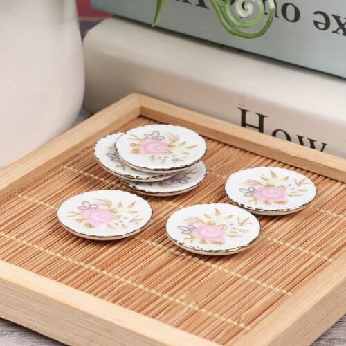 2Pcs 1/12 Mini Dollhouse Printed Ceramics Porcelain Dishes Play House Toys Miniature Table Decor