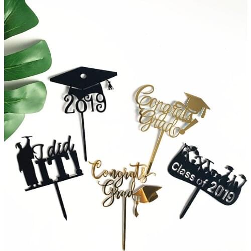 Congrats Grad Acrylic Cake Topper Class Of 2019 Cupcake Topper For Graduation College Graduate Celebrate Party Cake Decorations