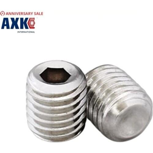Axk 100pcs Din913 M3*3/4/5/6/10/12/14/16/20 A2 Stainless Steel Flat End Hex Socket Set Grub Screw