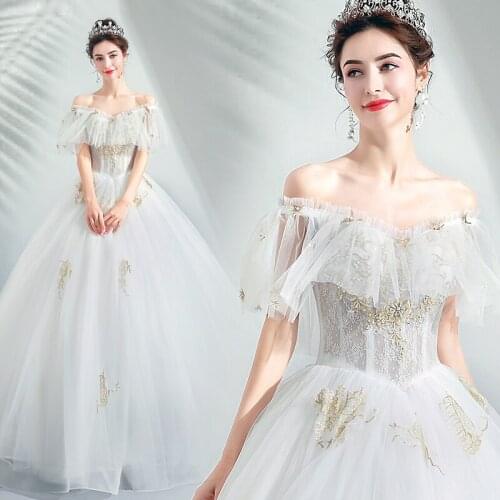 Free shipping white long boat neck sweat long wedding dress bridal dress