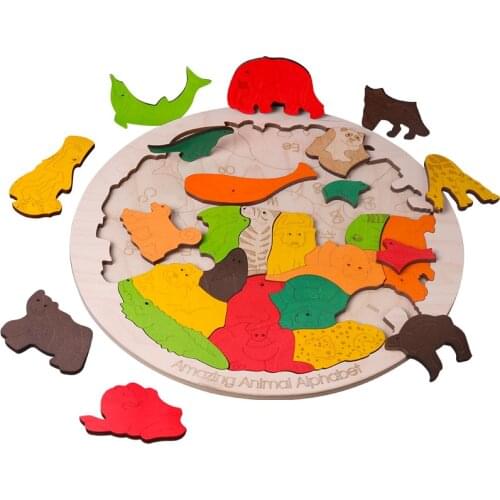 Candywood Super Big Animal Puzzles Wooden Toys 3D Puzzle Jigsaw for Children Baby Cartoon Animal Puzzles Early Educational Toy