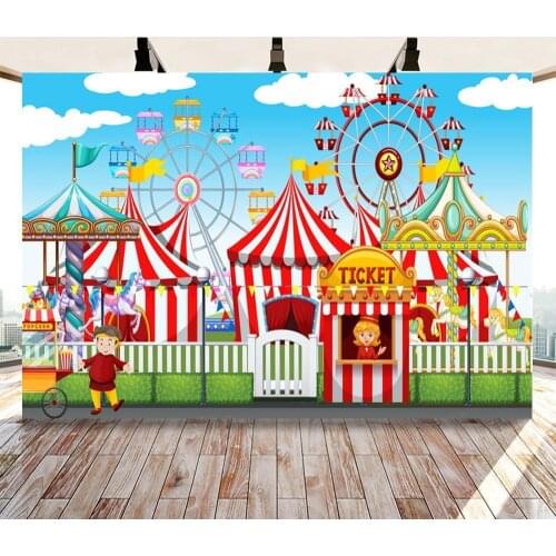 Children Playground Ferris Wheel Decoration Theme Party Backdrops Blue Sky Ticket Office Kids Birthday Photo Backgrounds