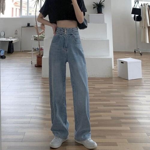 High Waist Loose Women Denim Jeans Streetwear Vintage Long Wide Leg Jeans Pants Female Trousers Straight All-Match Jeans