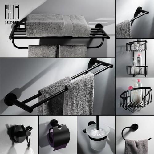 HIDEEP Bathroom Shelf Stainless Steel Frosted Paint Towel Shelf Kit Hook Storage Rack Roll Paper Holder Toilet Paper Towel Rack