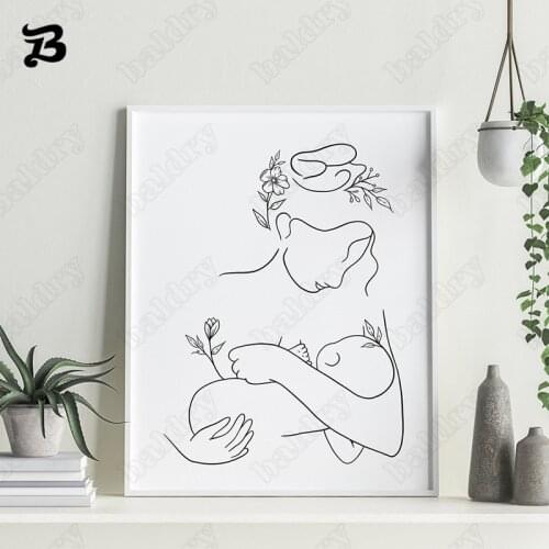 Art Line Drawing Posters Mother Holding Baby Breastfeed Abstract Minimalist Wall Art Canvas Painting Posters Prints Home Decor
