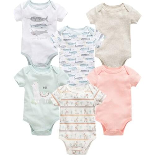 Kavkas Newborn 6Pcs/set Bodysuit Cotton Baby Girl Boy Clothes Short Sleeve Outfit Cartoon Baby Clothes ropa de bebe