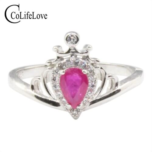 Sweet ruby silver ring for girl 0.5ct 4*6mm natural ruby gemstone ring solid 925 silver ruby ring romantic woman birthday gift