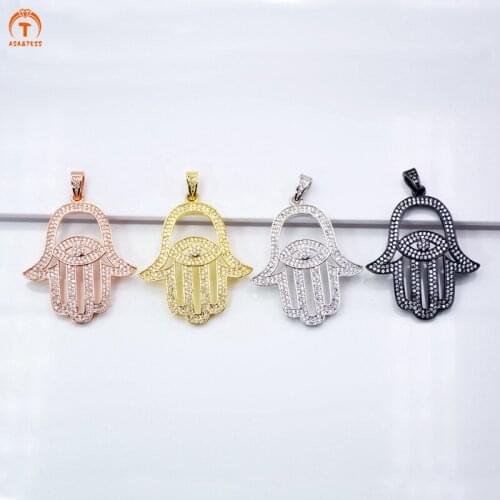 Asa&Tess CZ Micro Pave Hamsa Hand with Evil Eye Pendant Cubic Zirconia Large Hamsa hand Pendant Black Rose charm for jewelry DIY