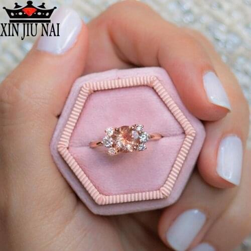 Cute exquisite champagne gem charm girl ring Rose Gold Oval leisure / Party Jewelry couple woman Promise love engagement ring