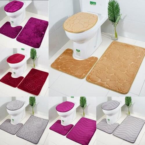 Bathroom Bath Mat Set Toilet Rugs Flannel Anti Slip Bathroom Carpets Set Home Toilet Lid Cover Shower Room Rug Floor Mats