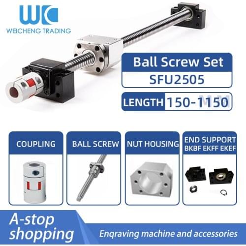 CNC Ballscrew Set : 25MM Ball screw SFU2505 End Machined + RM2505 Ball Nut + BK20 BF20 End Support+ coupler