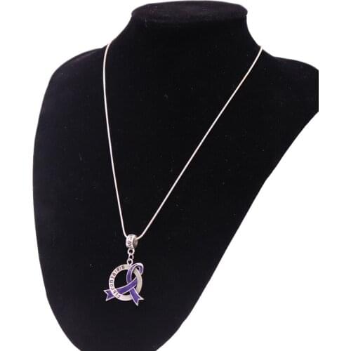New Design Luxury Cancer Awareness Purple Ribbon Fibromyalgia Necklaces Custom