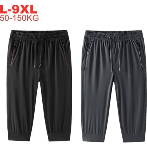 Extra Big Size 9xl 8xl Summer Thin Ice Silk Cropped Sports Shorts Mens Loose High-stretch Casual Pants Quick Dry Men Joggers