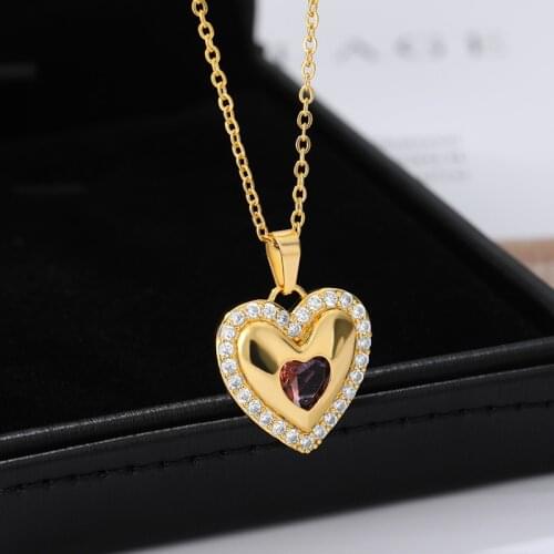 Charm Crystal Heart pendant Necklace For Women Lover Heart Necklaces Gold Color Bijoux Stainless Steel Valentines Day Gifts