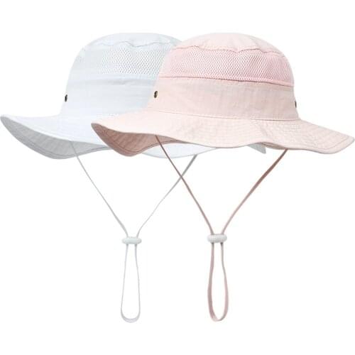 Kids Fisherman Cap, Summer Solid Color Bucket Hat Sun-Resistant Hat with Wind Rope for Boys Girls, 6 Months-8 Years