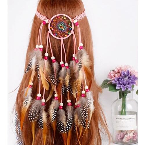 Feather Headband for Women Festival Hair Accessories Dreamcather Party Dancer Hairbands Nation Gift