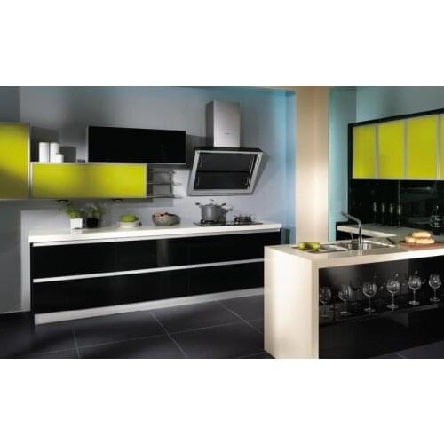 Handle free kitchen furniture high gloss black & yellow