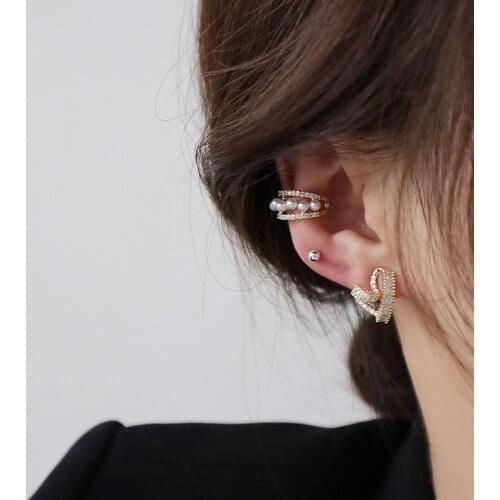 New Design Pearl Stud Earrings for Girls AAA Cubic Zirconia Metal Ear Bone Clip Party Jewelry Accessories Gift